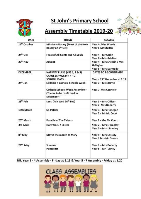 Parent Assembly Timetable