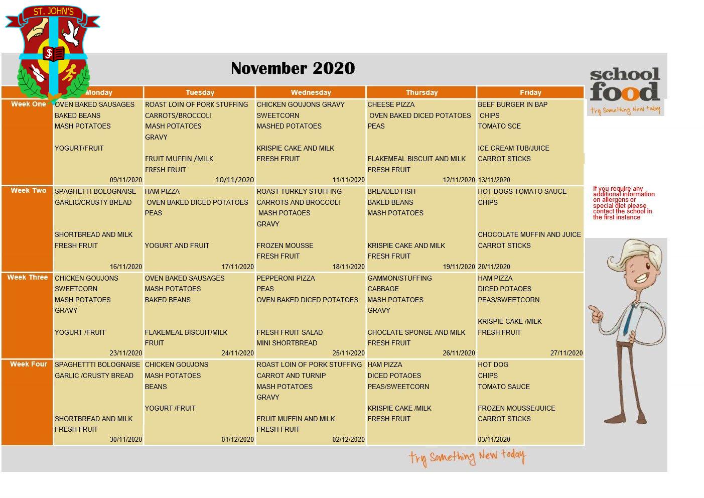 November Canteen Menu