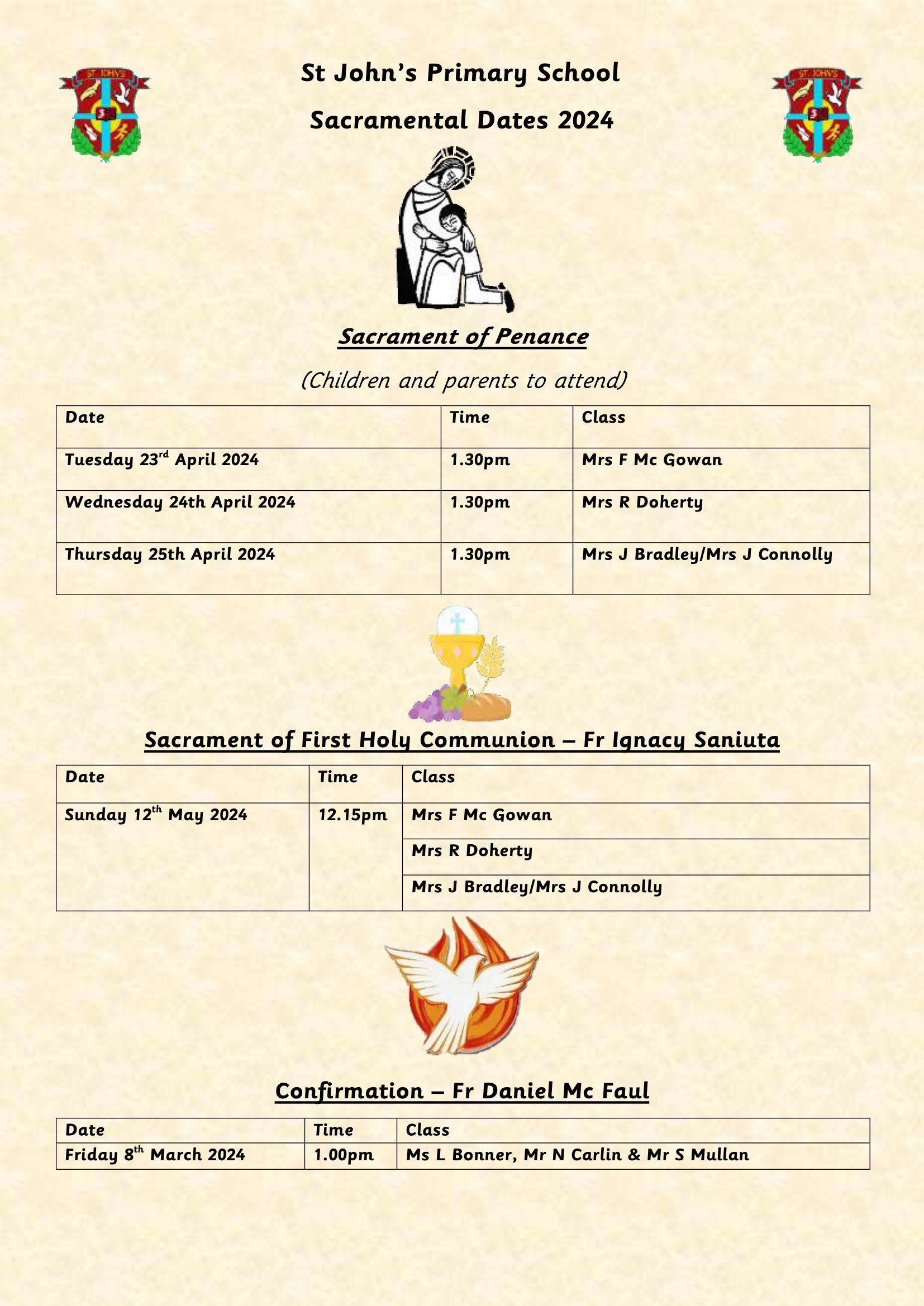 Sacramental Dates 2024