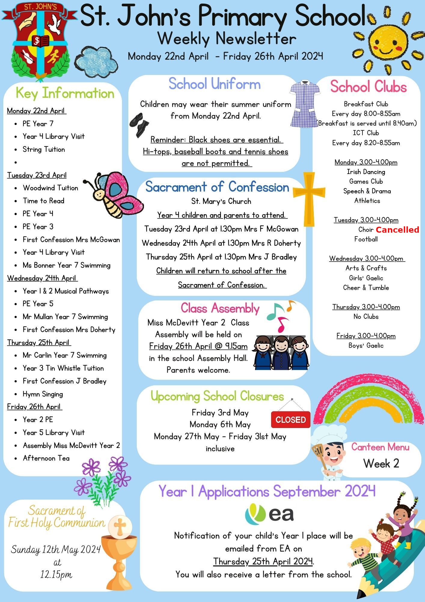 Weekly Newsletter Monday 22nd April 2024