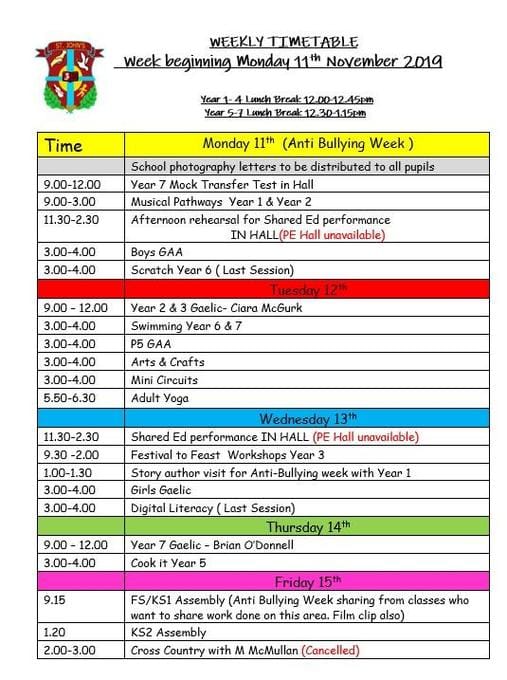 Week beginning Monday 11th November