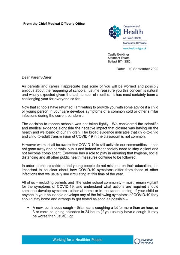 Education Restart – Information for Parents and Carers - Letter from ...