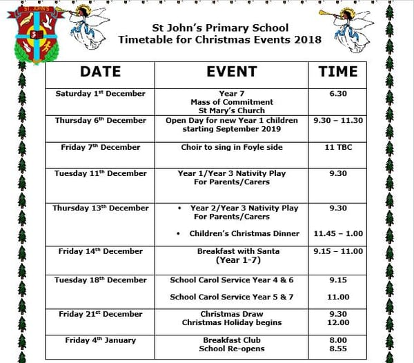 Christmas Events Timetable 2018