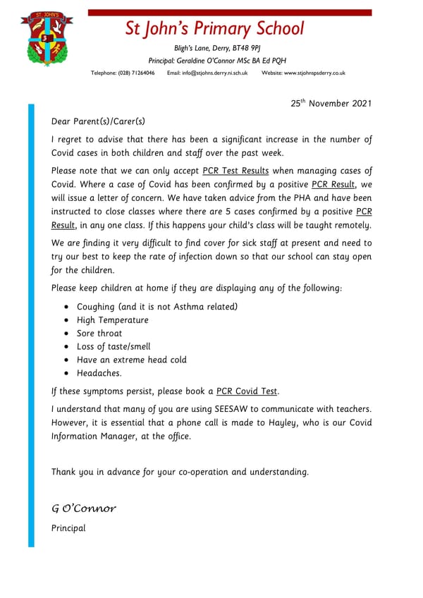 Letter from Principal