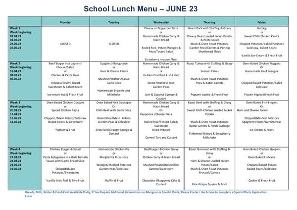 June Menu 2023
