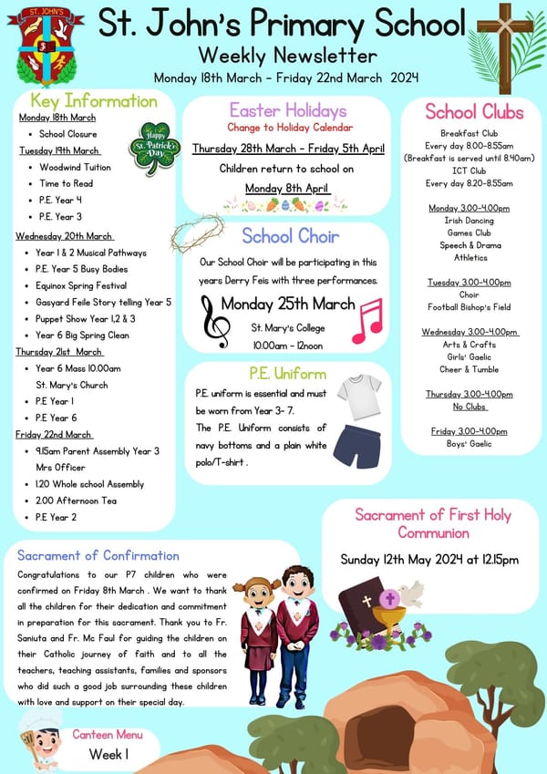 Weekly Newsletter Monday 18th March 2024