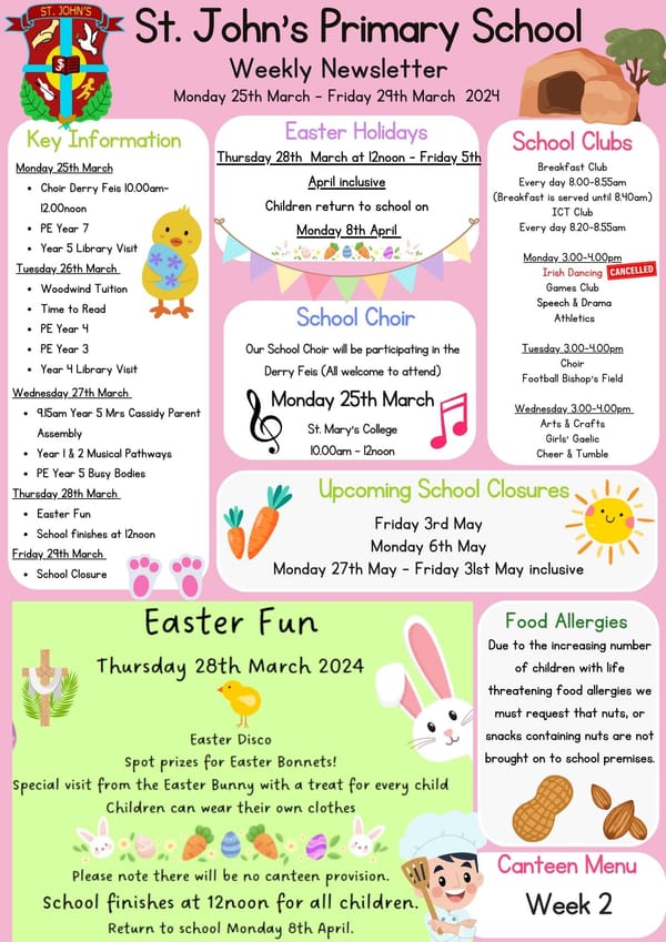 Weekly Newsletter Monday 25th March 2024