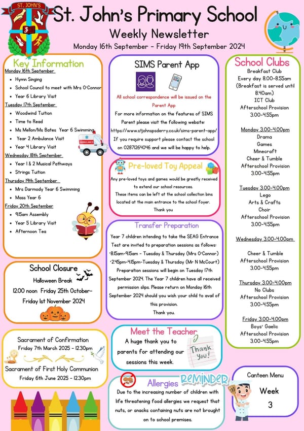 Weekly Newsletter Monday 16th September 2024.