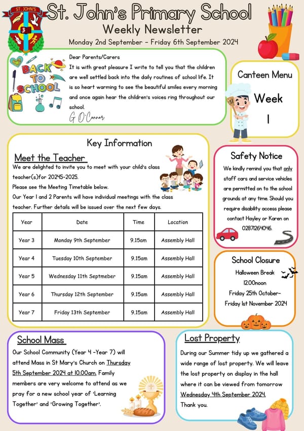 Weekly Newsletter Monday 2nd September 2024