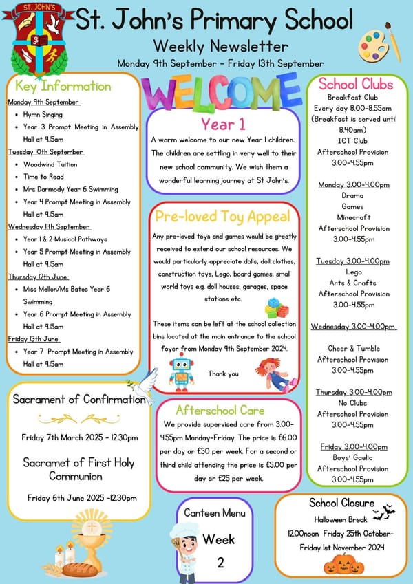 Weekly Newsletter Week Beginning Monday 9th September 2024