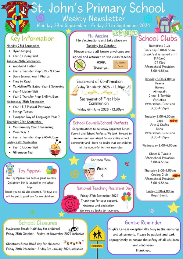Weekly Newsletter WB Monday 23rd September 2024