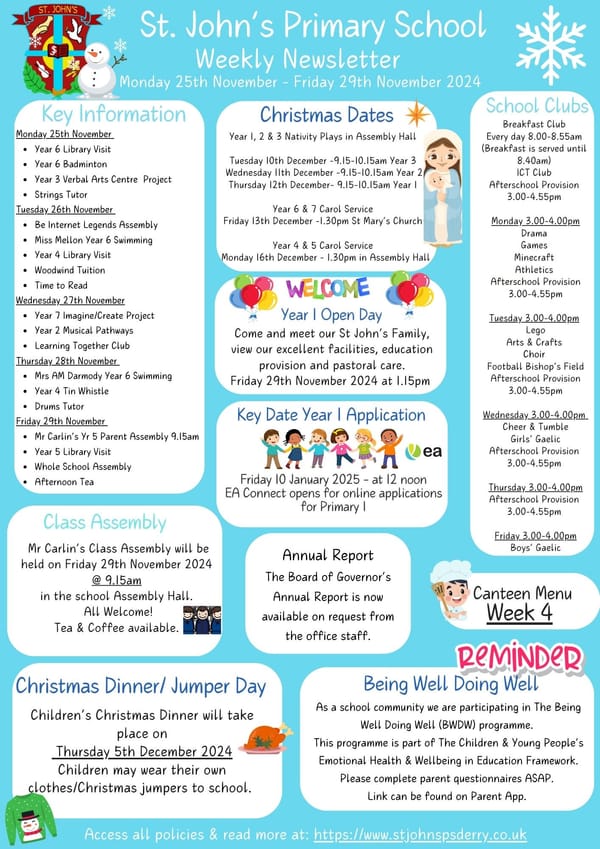 Weekly Newsletter WB Monday 25th November 2024