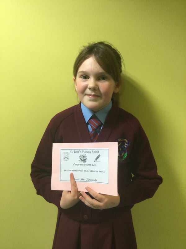 Handwriting Superstar in Y6.  Well done Lexi!