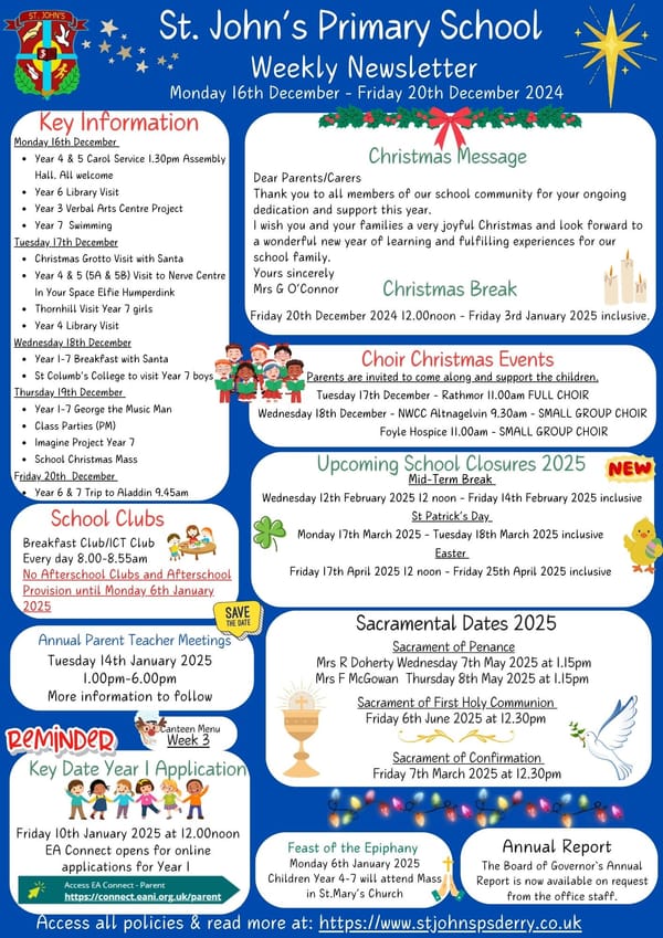 Newsletter Monday 16th December 2024