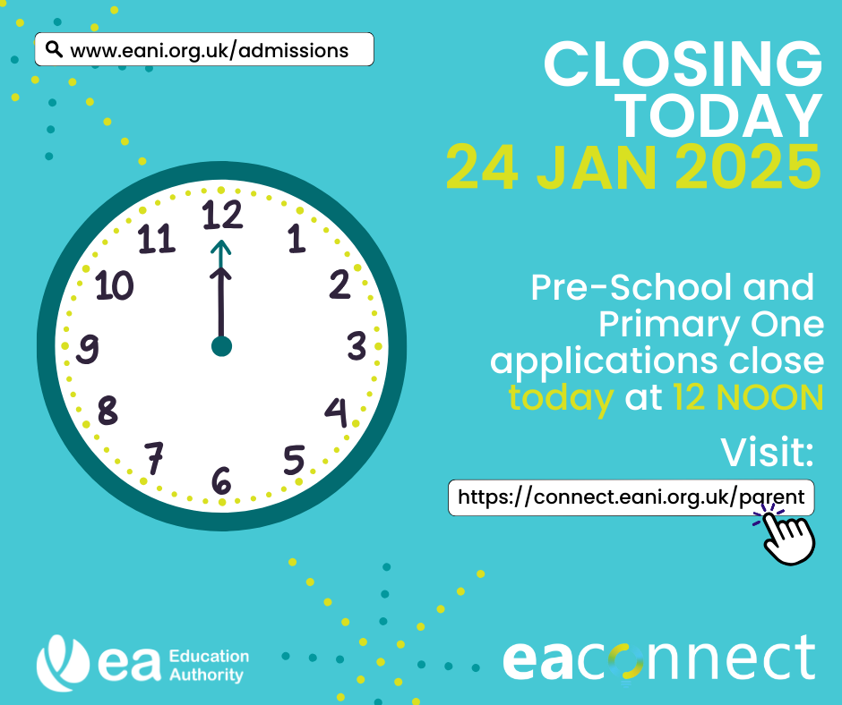 Primary 1 Applications close today at 12 Noon