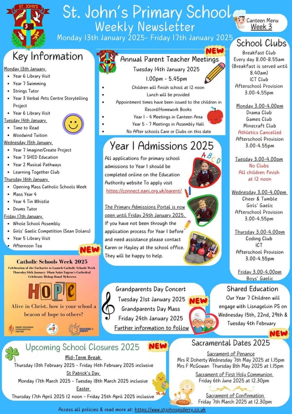 Weekly Newsletter Monday 13th January 2025