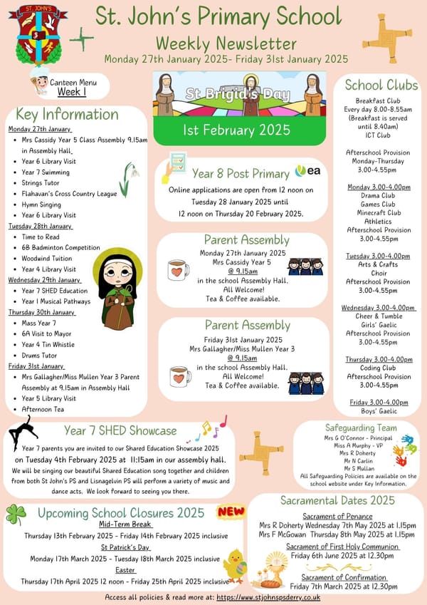 Weekly Newsletter Monday 27th January 2025