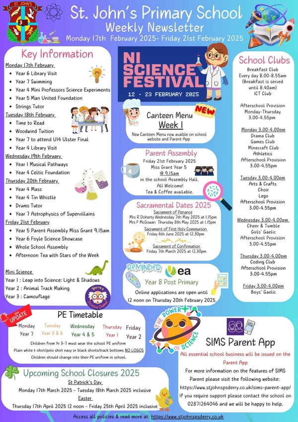 Weekly Newsletter Monday 17th February 2025