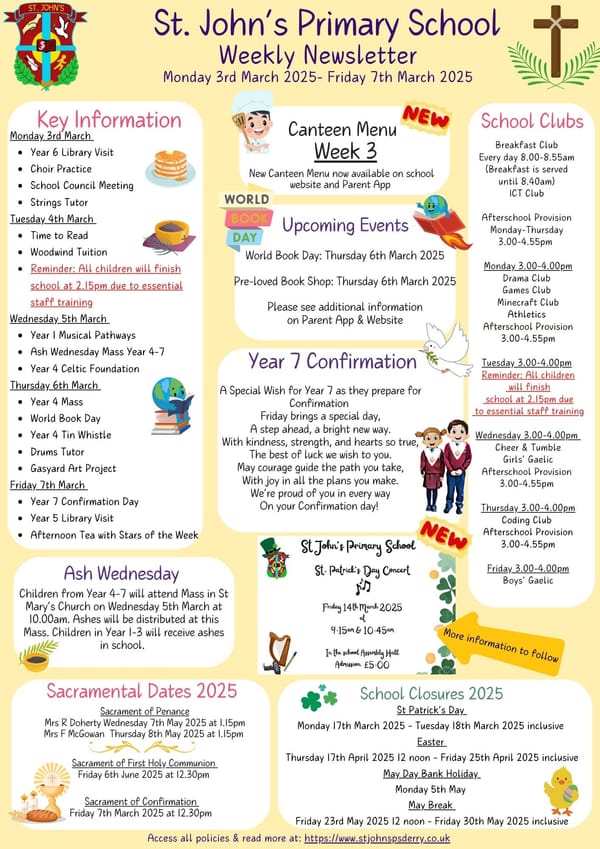 Weekly Newsletter Monday 3rd March 2025
