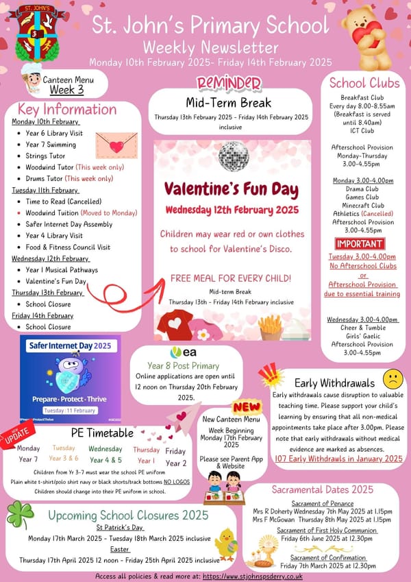 Week Beginning Monday 10th February 2025