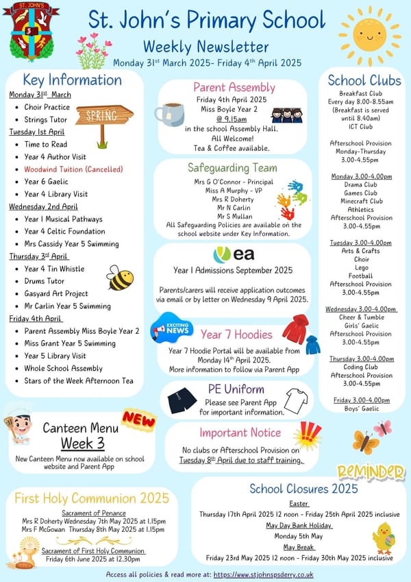 Weekly Newsletter Monday 31st March 2025
