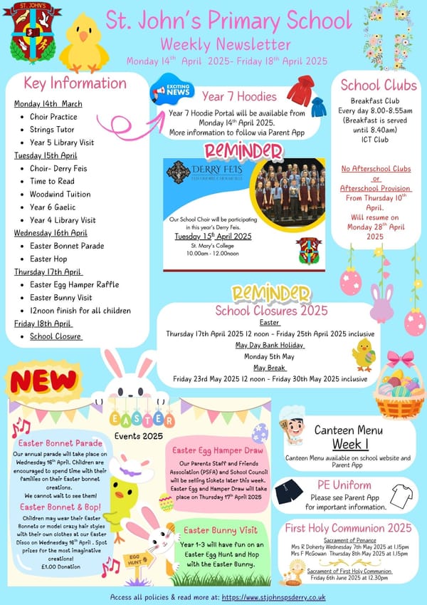Weekly Newsletter Monday 14th April 2025