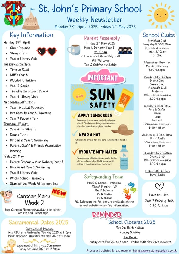 Weekly Newsletter Monday 28th April 2025
