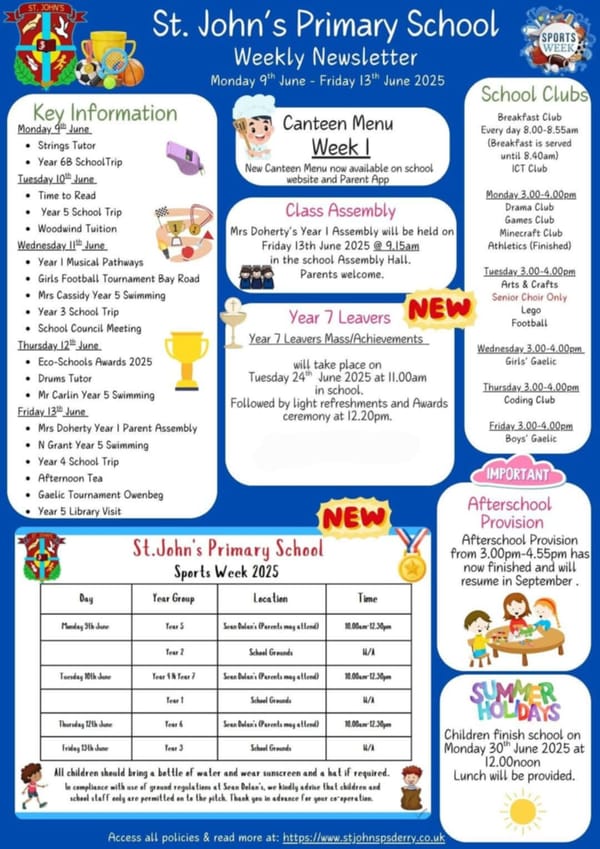 Weekly Newsletter Monday 9th June 2025