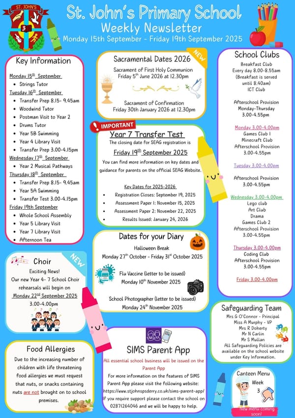 Weekly Newsletter Monday 15th September 2025