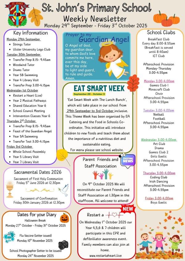 Weekly Newsletter Monday 29th September 2025