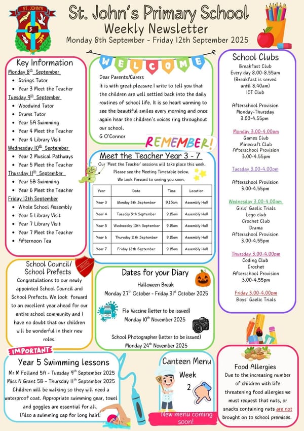 Weekly Newsletter Monday 8th September 2025