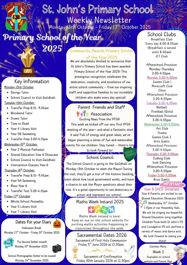 Weekly Newsletter Monday 13th October 2025