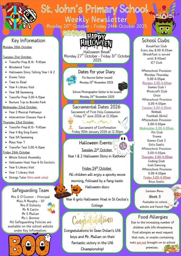 Weekly Newsletter Monday 20th October 2025