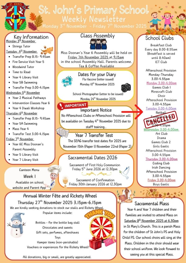 Weekly Newsletter Monday 3rd November 2025