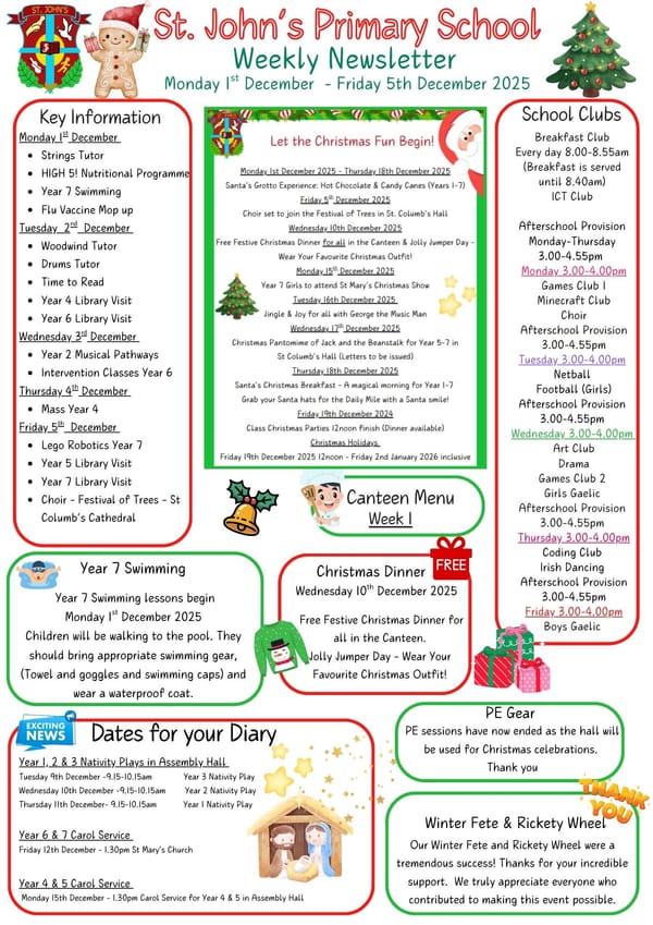 Weekly Newsletter Monday 1st December 2025