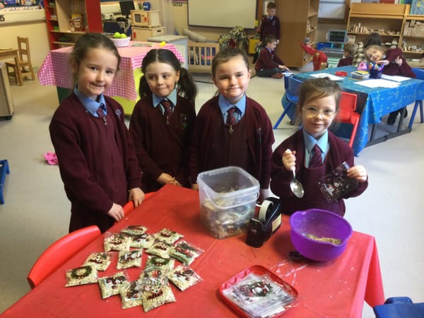 Year 2 are busy making reindeer food for our Winter fete on Thursday.