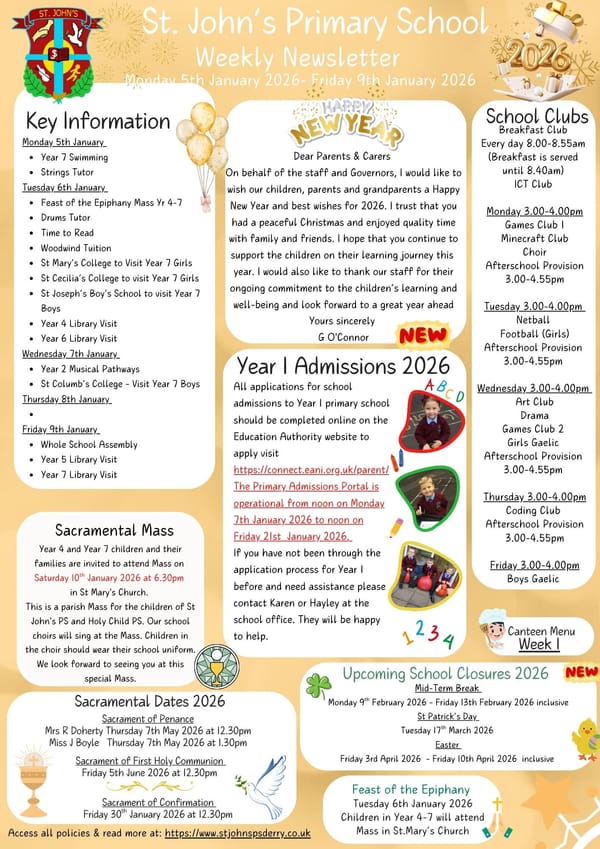 Weekly Newsletter Monday 5th January 2026