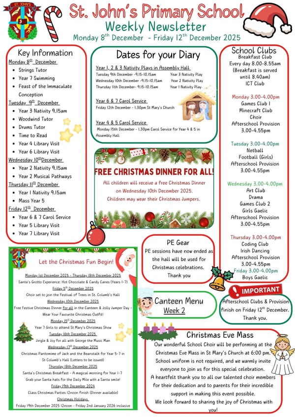 Weekly Newsletter Monday 8th December 2025