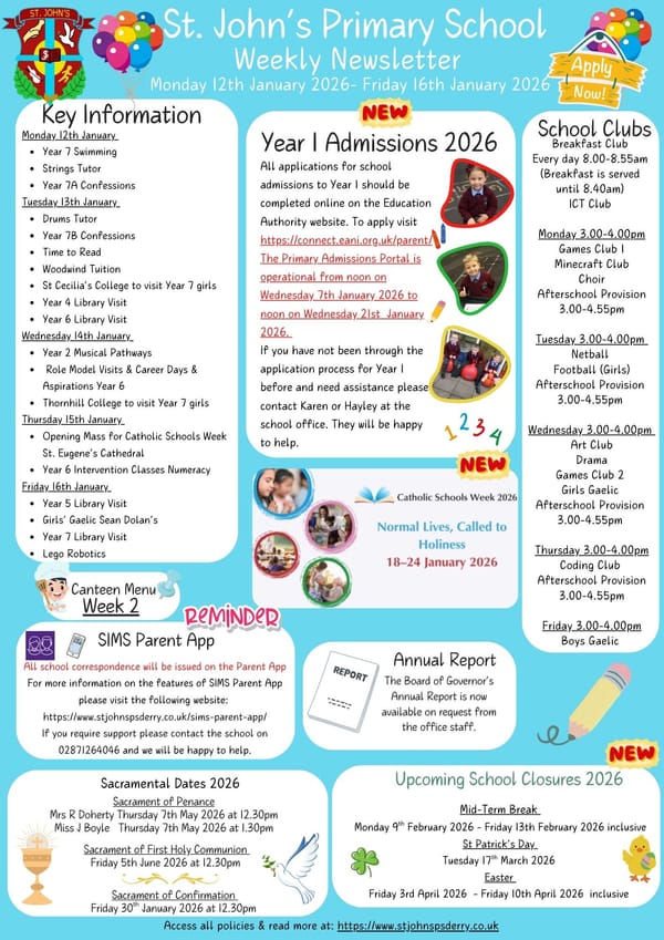 Weekly Newsletter Monday 12th January 2026
