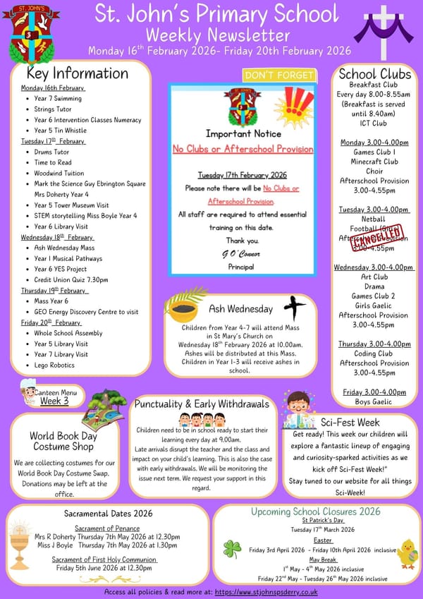 Weekly Newsletter Monday 16th February 2026