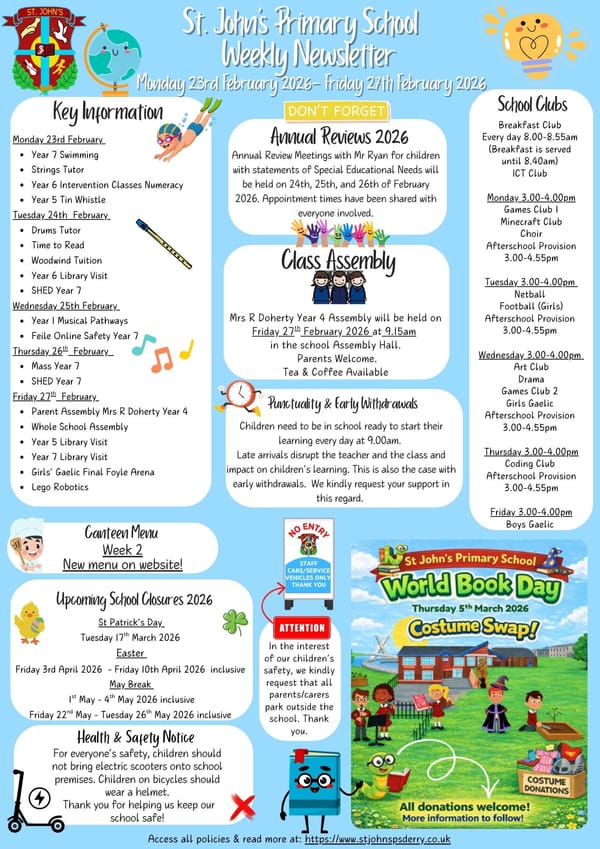 Weekly Newsletter Monday 23rd February 2026