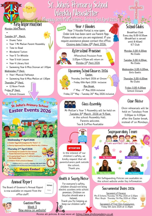 Weekly Newsletter Monday 30th March 2026