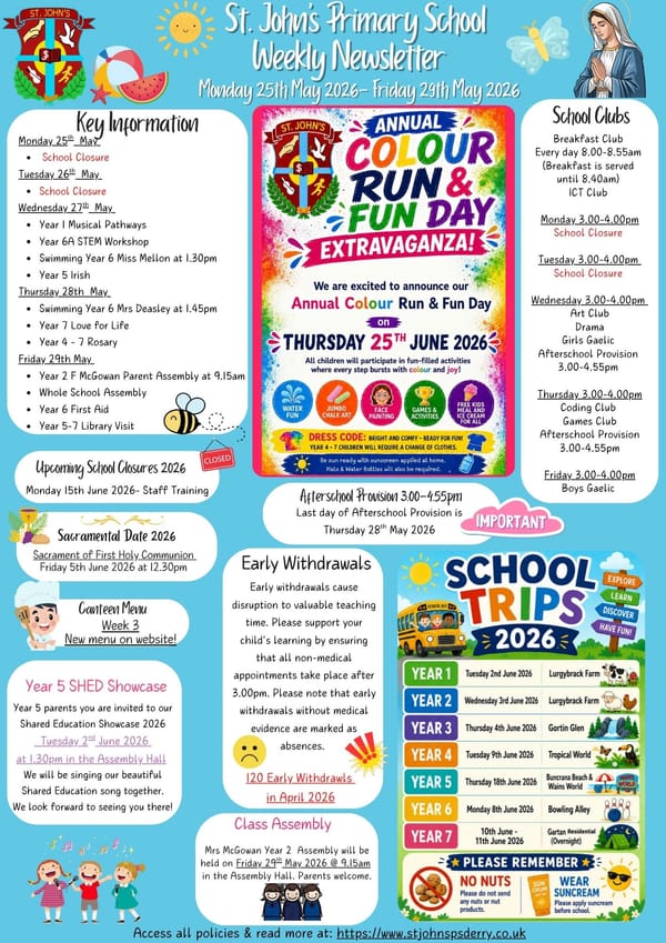 Weekly Newsletter Monday 25th May 2026