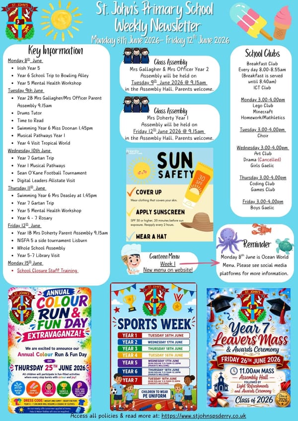 Weekly Newsletter Monday 8th June 2026